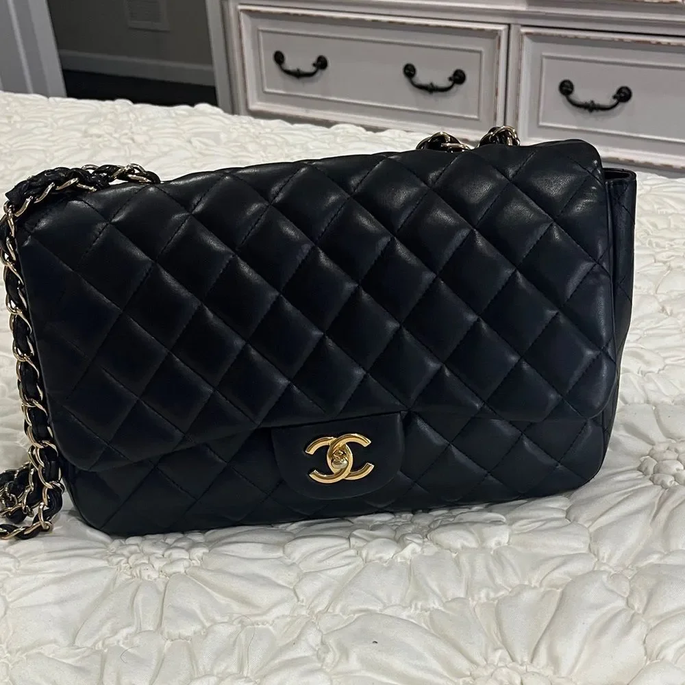 Chanel Black Quilted Shoulder Bag with Gold Accents